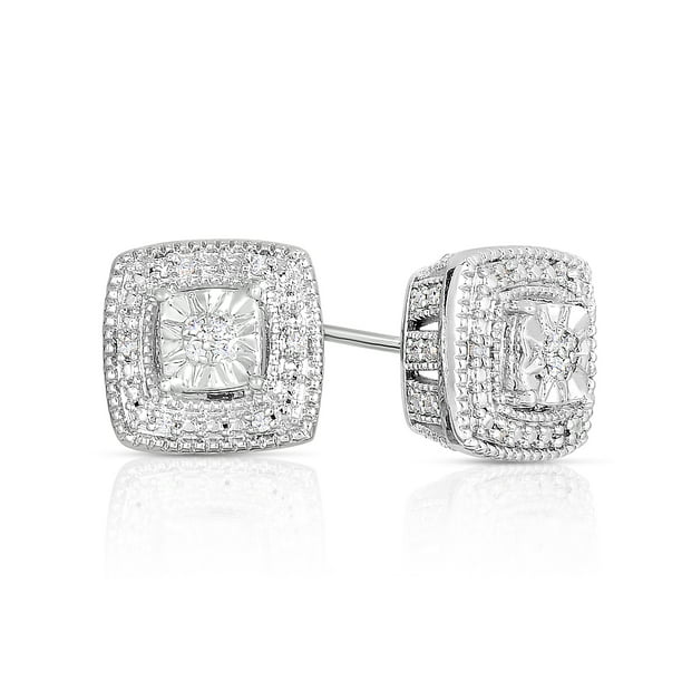 Color I-J / Clarity I2-I3 NATALIA DRAKE Diamond Stud Earrings for Women Set in Sterling Silver Halo 